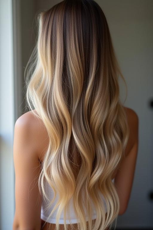 Capelli lunghi con balayage biondo freddo